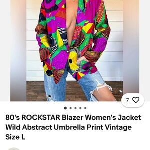 80's ROCKSTAR Blazer Women's Jacket Wild Abstract Umbrella Print Vintage Size L